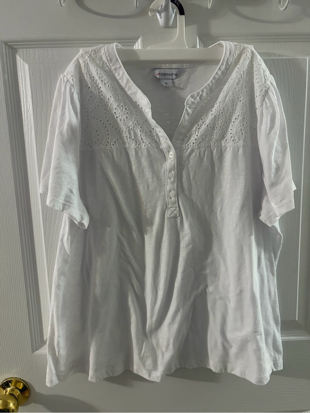 Liz Claiborne White Eyelet Henley Blouse